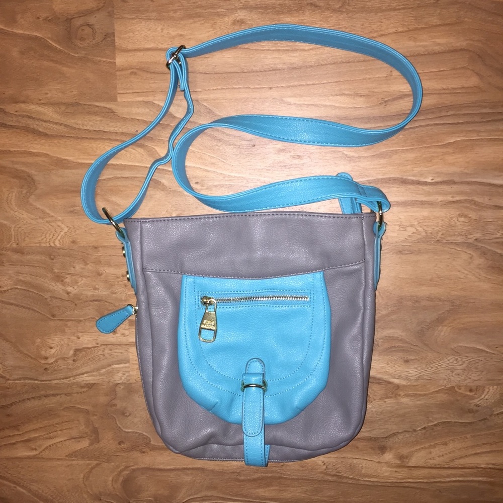 Steve Madden Leather Gray and Blue Handbag